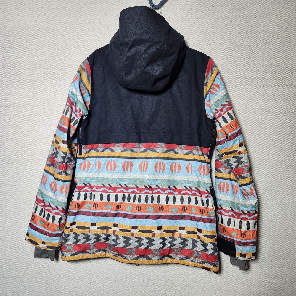 Roxy Size L Long Slim Fit Ski Snowboard 10K Sherpa Inside Blue Red Hooded Jacket - Picture 3 of 15